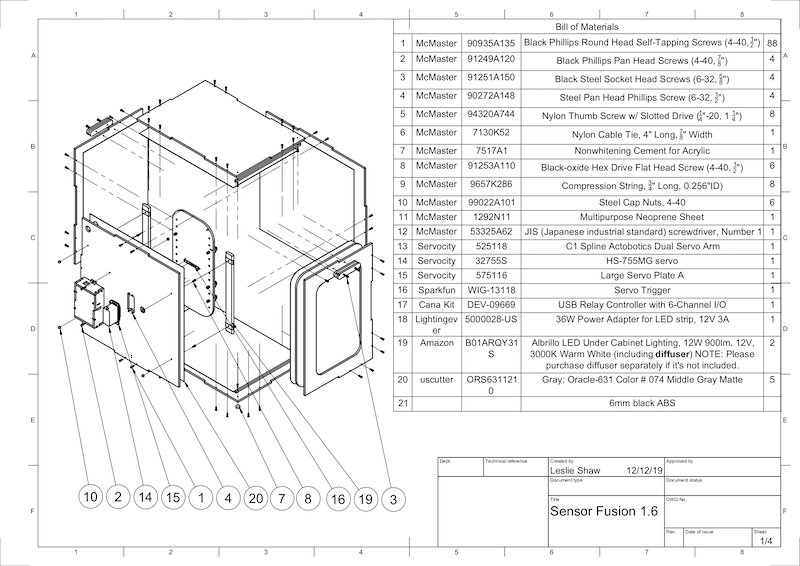 Dibujo CAD de los componentes de Sensor Fusion Box