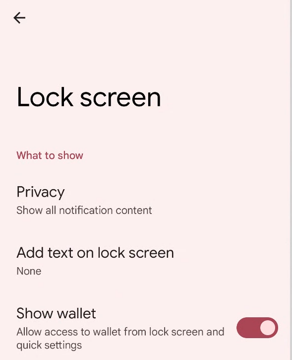 Toggle to enable or disable wallet from lock screen
