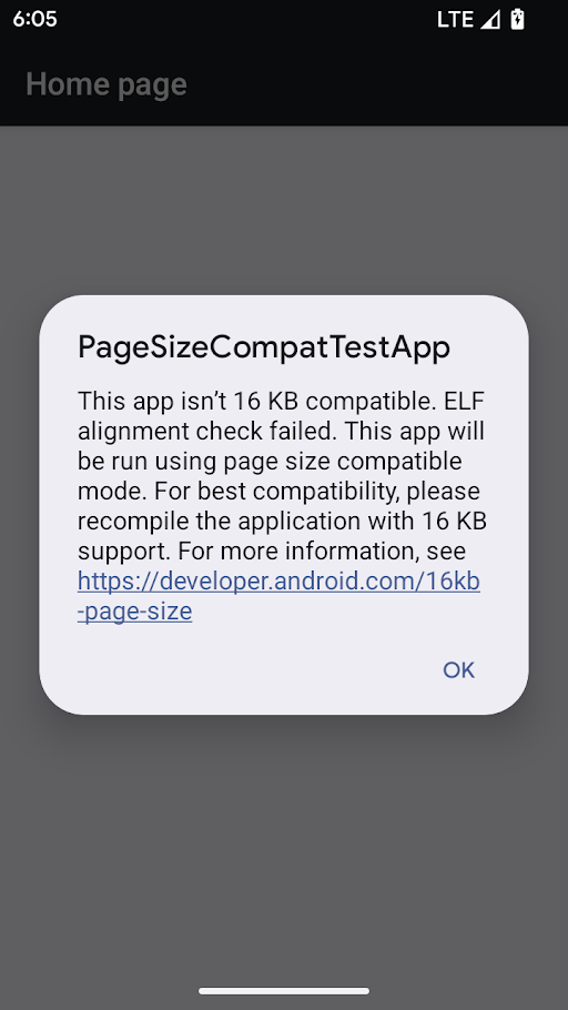 Warning in page size compat mode