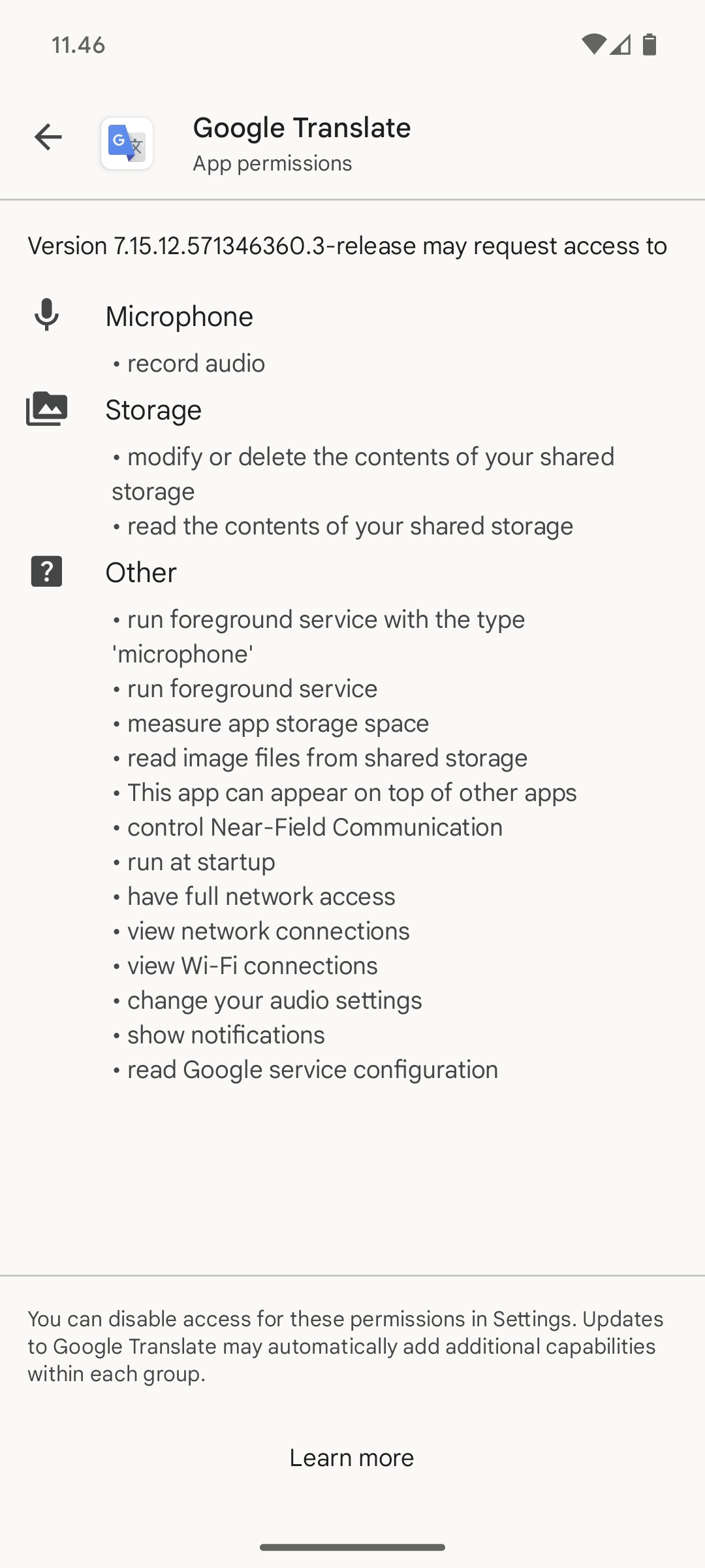 Berechtigungen bei der App-Installation – Google Übersetzer
