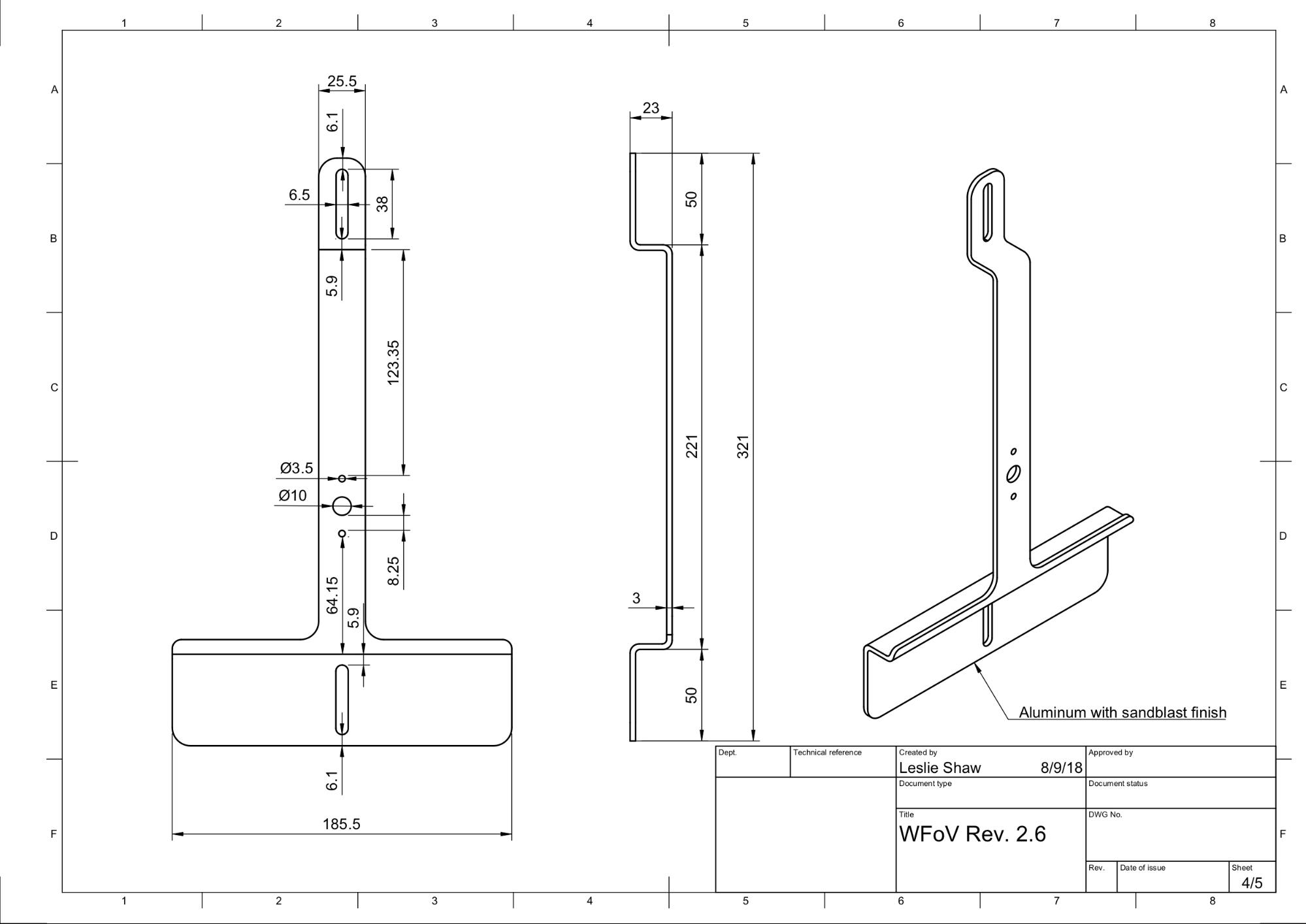 Desenho mecânico do suporte para tablet