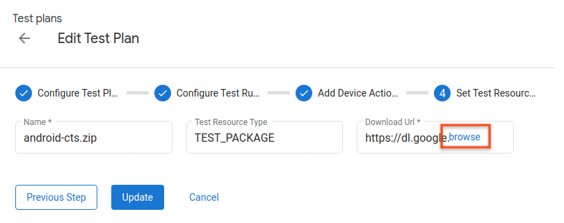 Establecer recursos de prueba