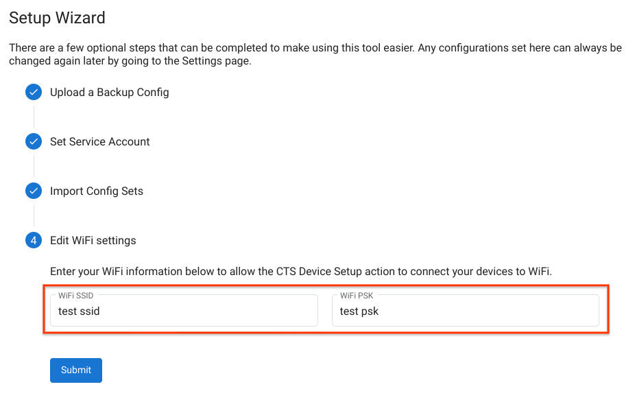 Configurações de wifi