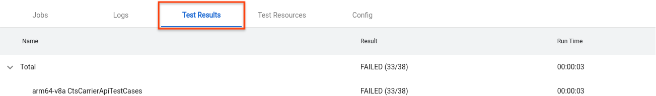 Guia de resultados de teste