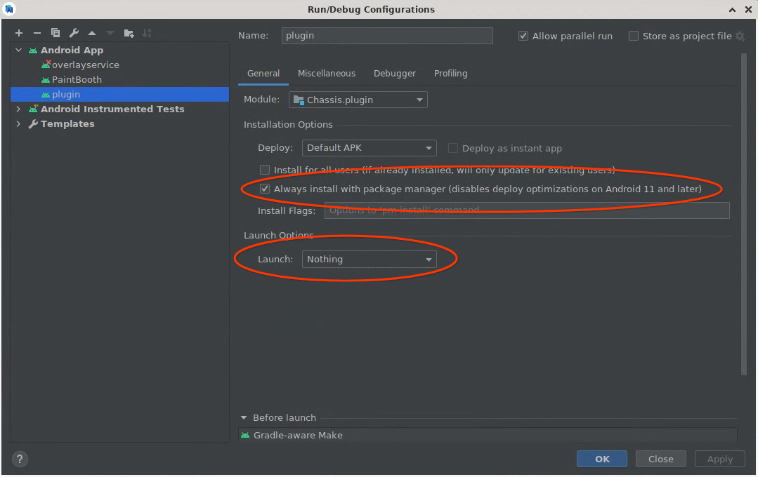 Конфигурация плагина Android Studio