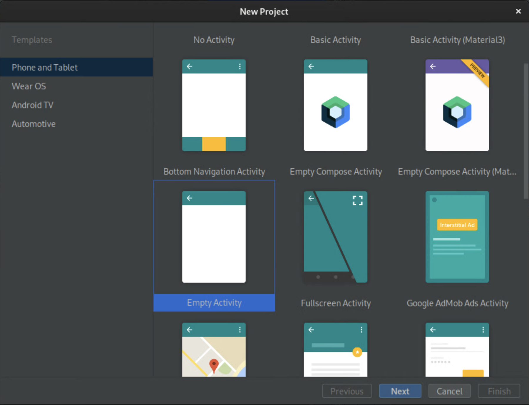 Crea un'attività vuota