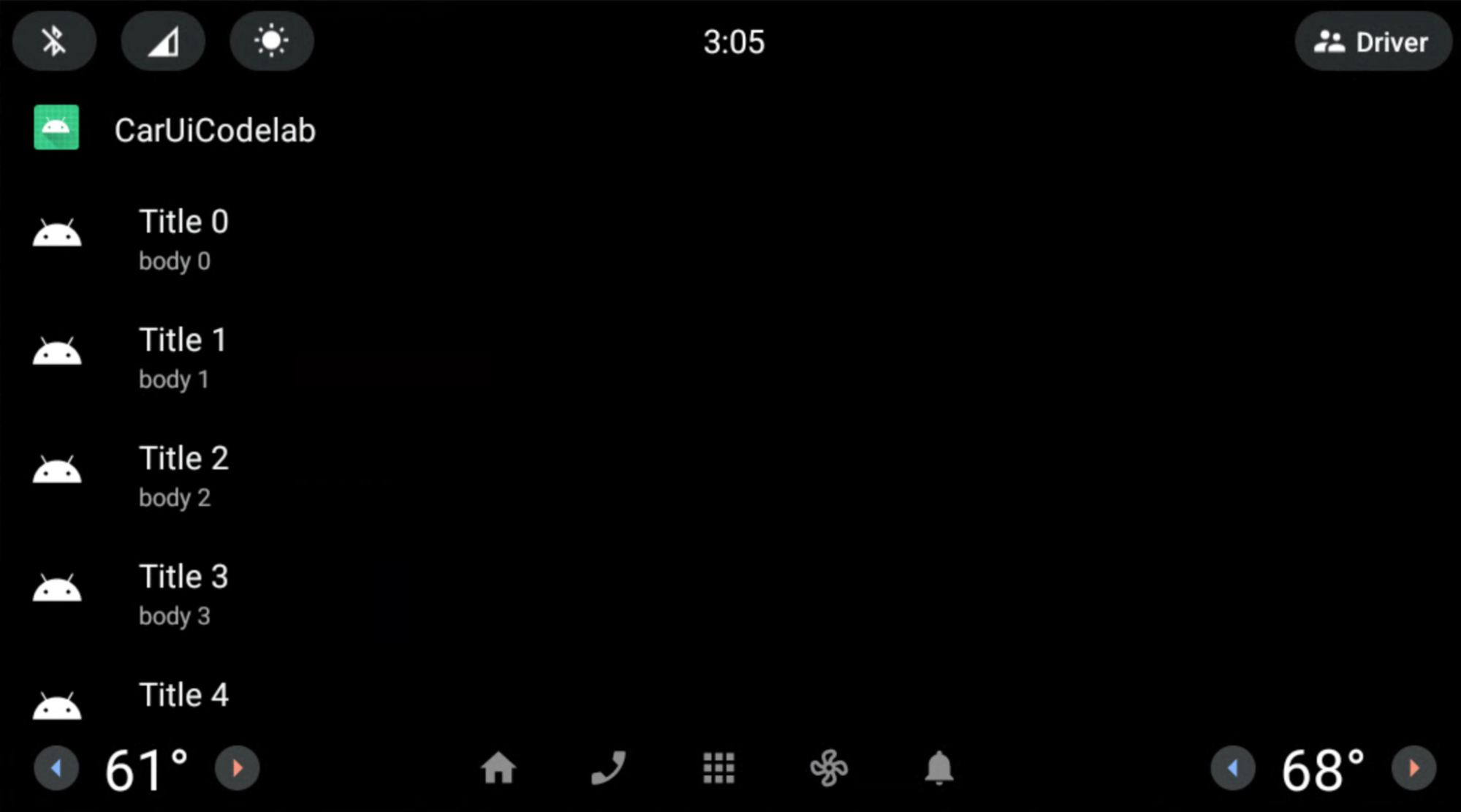 スクロールバーのない CarUiRecyclerView
