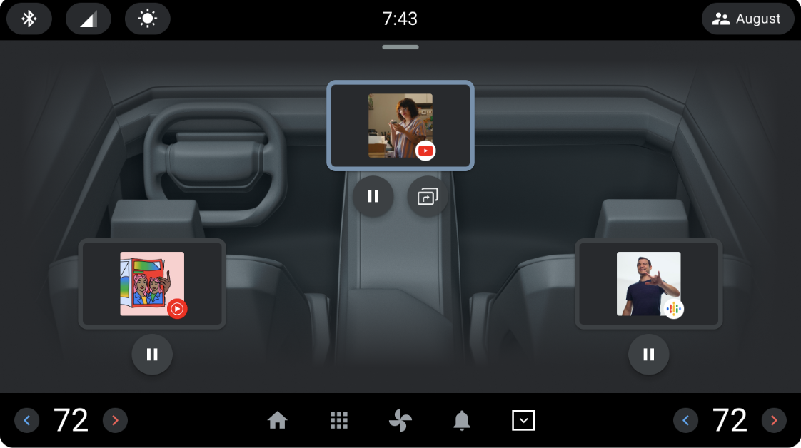 L&#39;app Control Center che mostra più zone di visualizzazione in un veicolo.