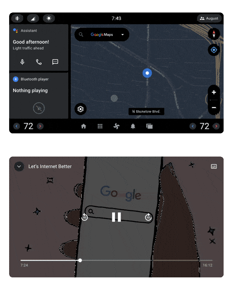 Recorrido de duplicación y visualización en compañía entre el remitente (arriba) y el receptor (abajo)