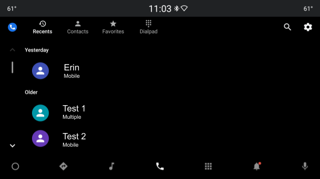 Contacts screen
