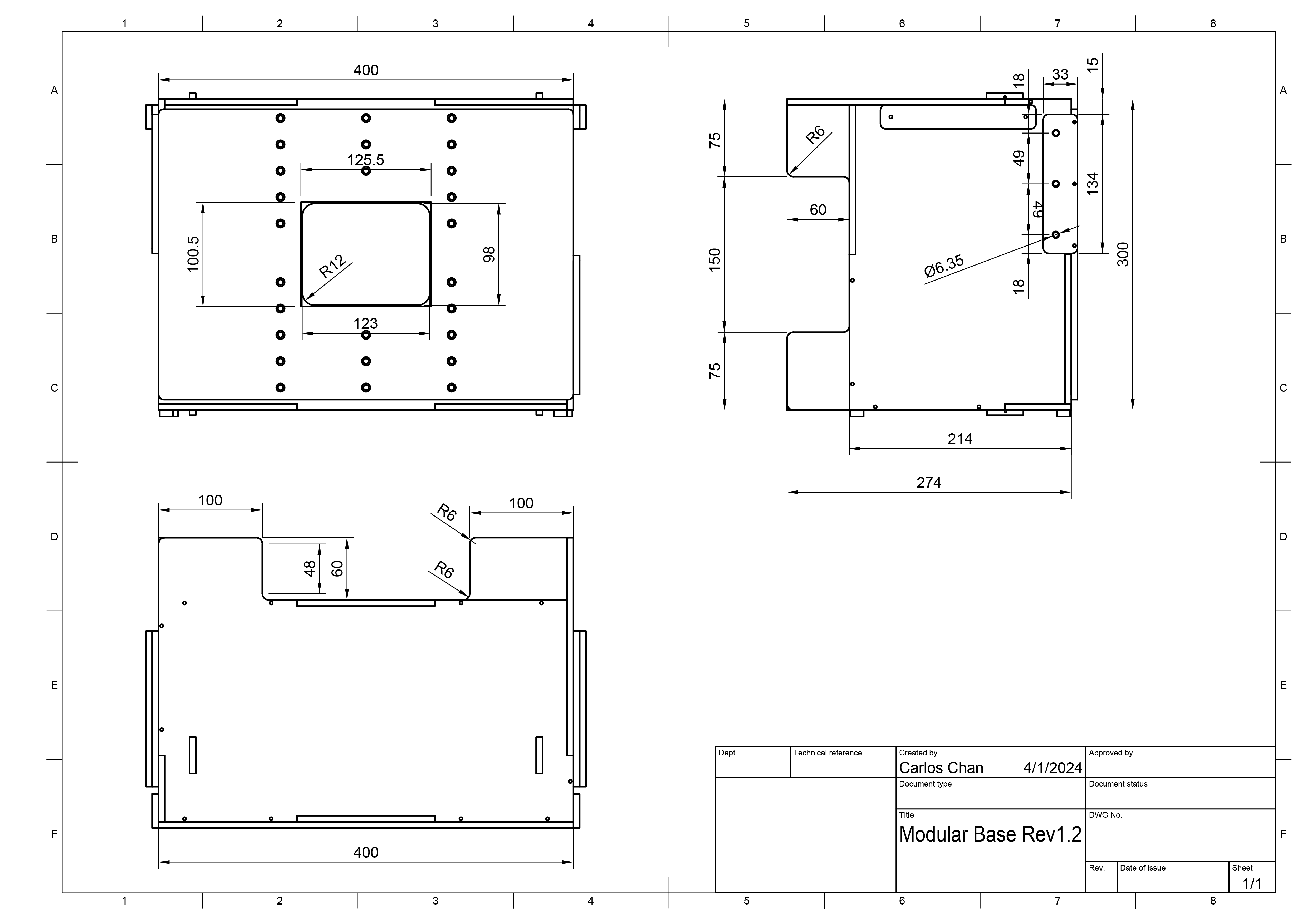 Rysunek CAD przedstawiający Modular Base
