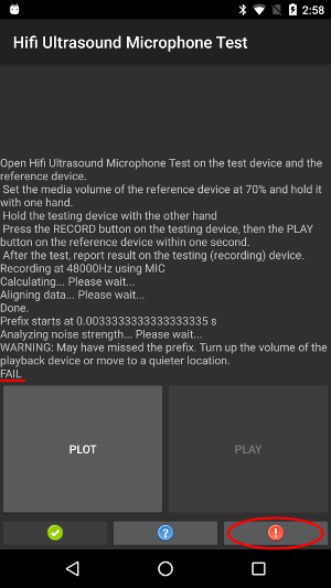 FAIL visualizzato sul dispositivo di prova