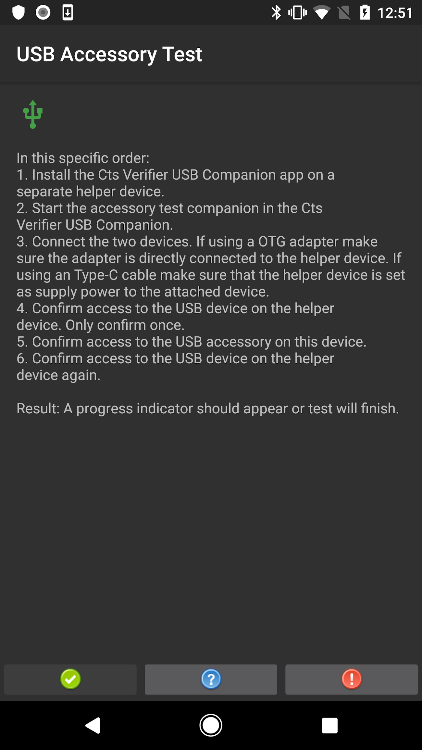Teste de acessório USB do verificador CTS