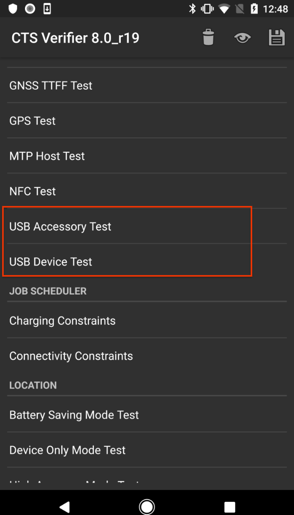 Test dell'accessorio USB di CTS Verifier