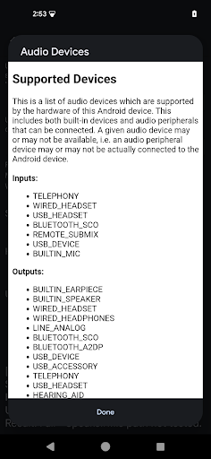Panneau des appareils audio compatibles