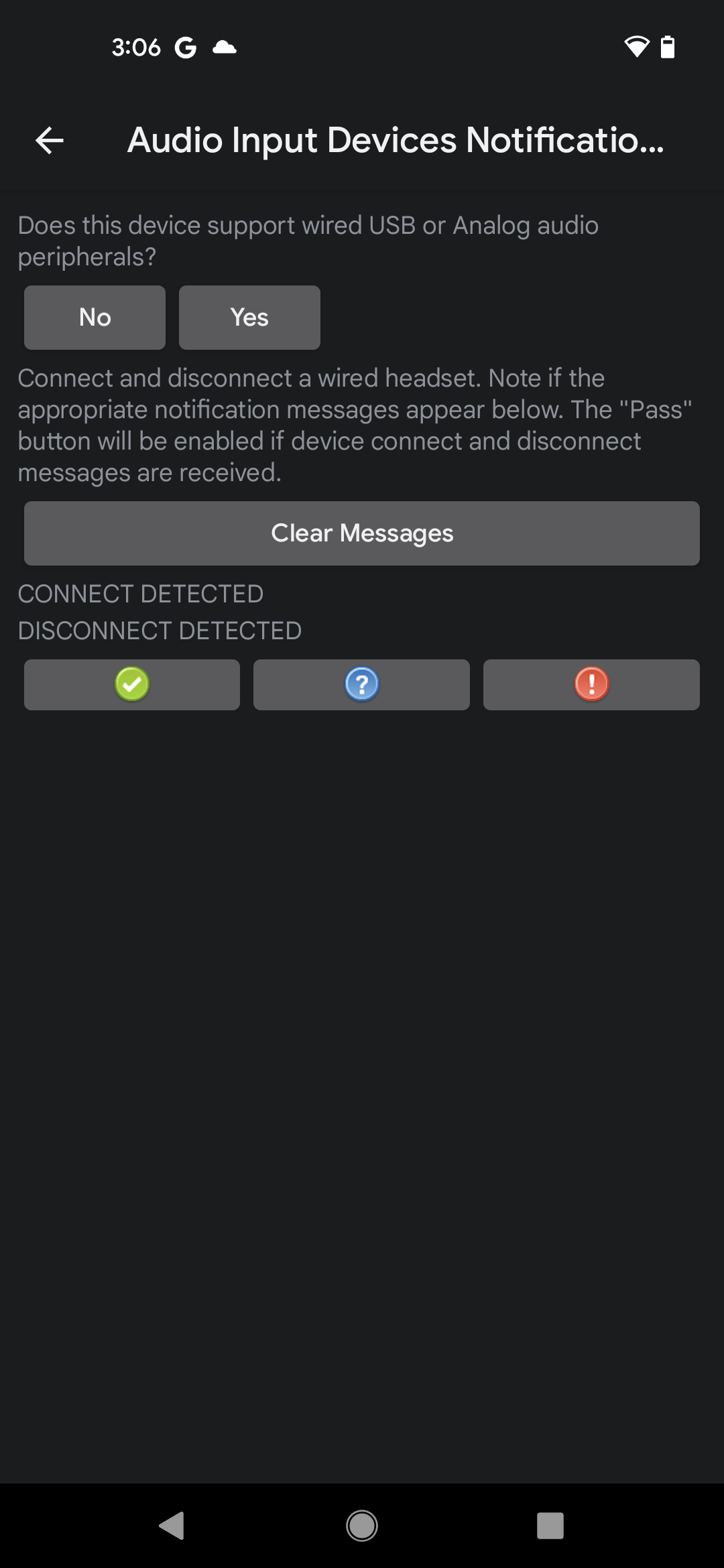 UI de prueba de notificaciones de dispositivos de entrada