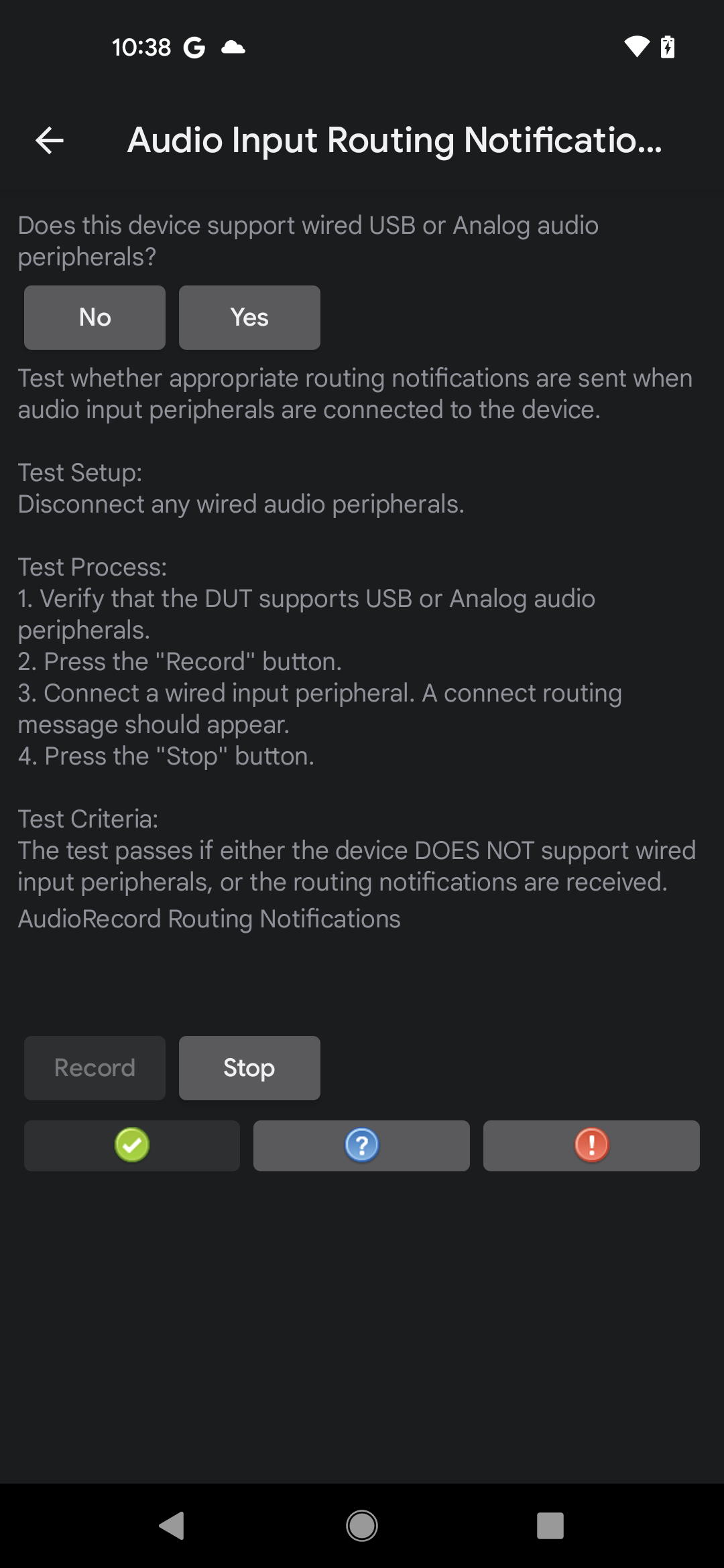 Pengujian Notifikasi Perutean Input Audio
