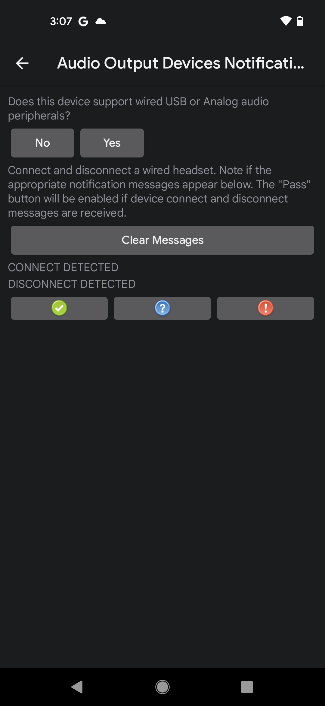 UI de prueba de notificaciones de dispositivos de salida