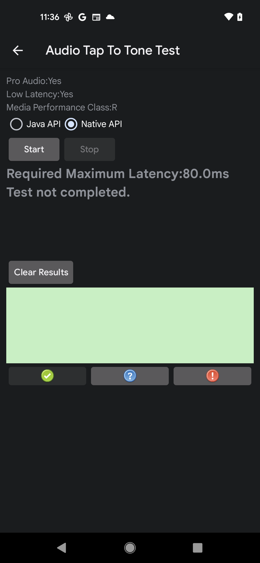 قبل از شروع آزمون روی Tone test UI ضربه بزنید