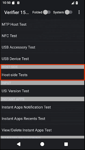 Testes no lado do host no app CTS-V