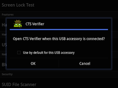 Teste de acessório USB do verificador CTS
