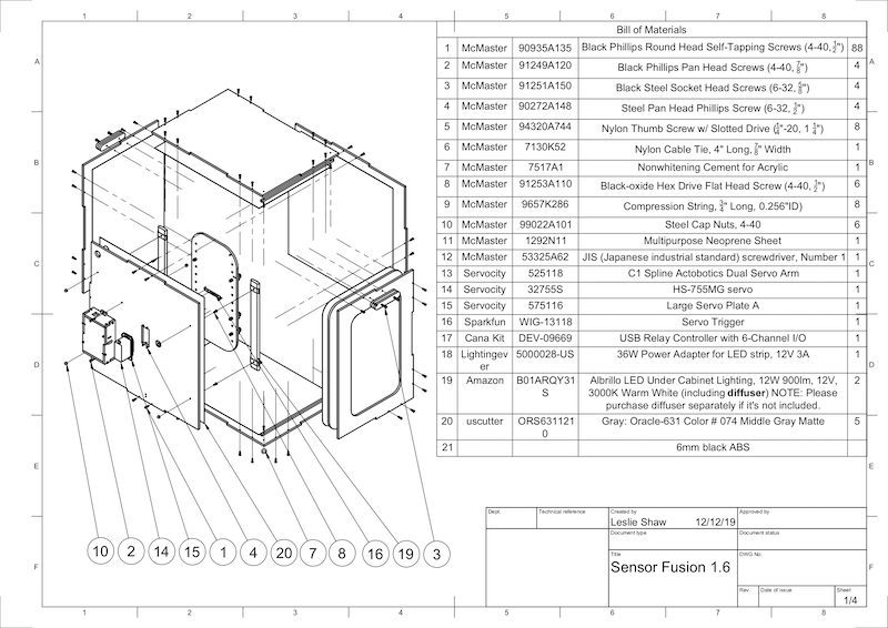 CAD-Zeichnung der Komponenten der Sensor Fusion Box