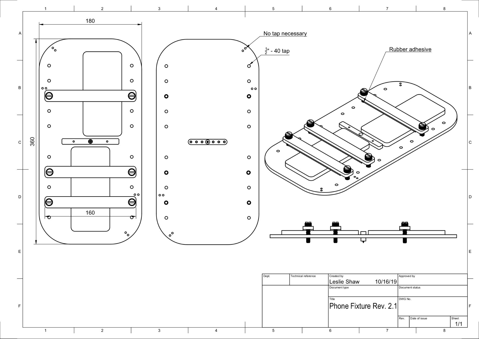 CAD drawing of phone fixture