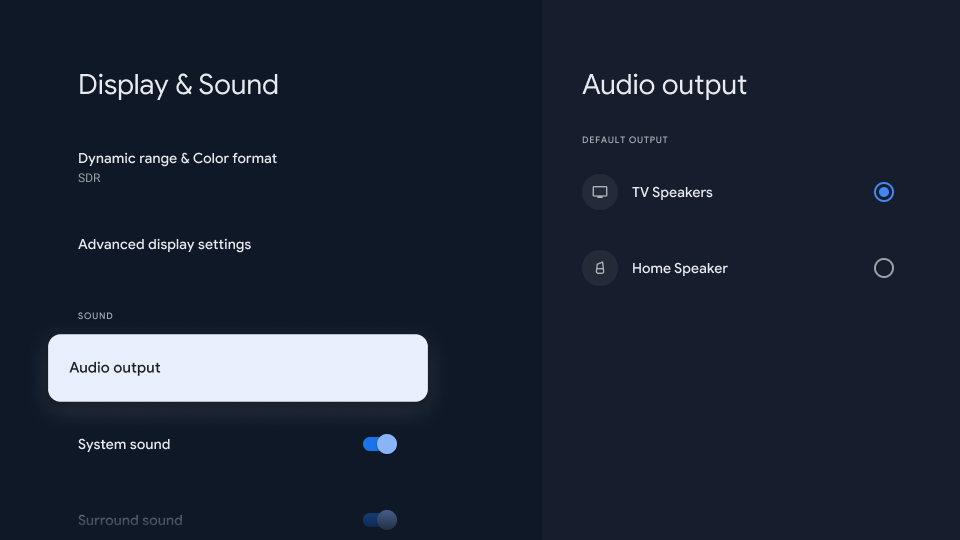 Настройка аудиовыхода в меню «Дисплей и звук» dsm_audio_output