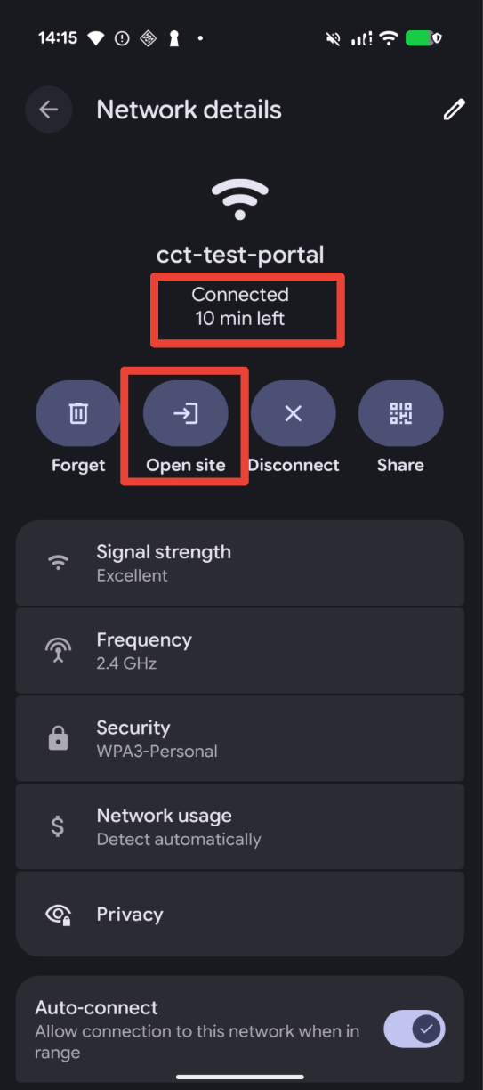 Captive portal discovery to connection
flow