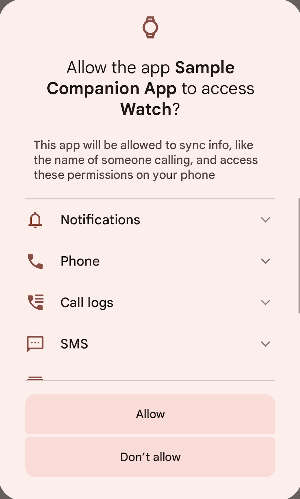 Снимок экрана телефона, на котором показано быстрое предложение предоставить разрешения.
