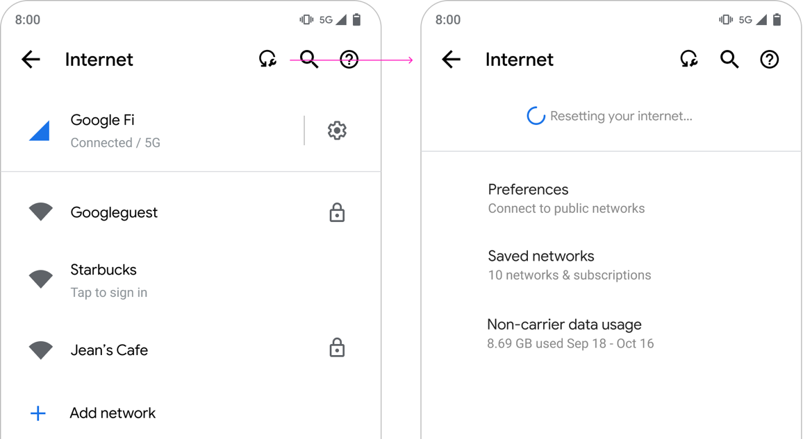 Bouton &quot;Réinitialiser&quot; dans les paramètres pour résoudre les problèmes de connectivité