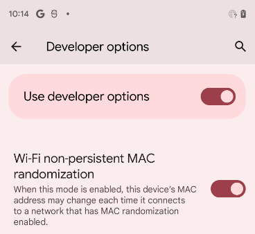 Opzione di randomizzazione non persistente dell'indirizzo MAC Wi-Fi