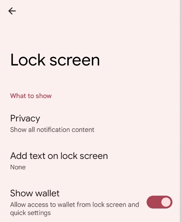 लॉक स्क्रीन से वॉलेट को सक्षम या अक्षम करने के लिए टॉगल करें