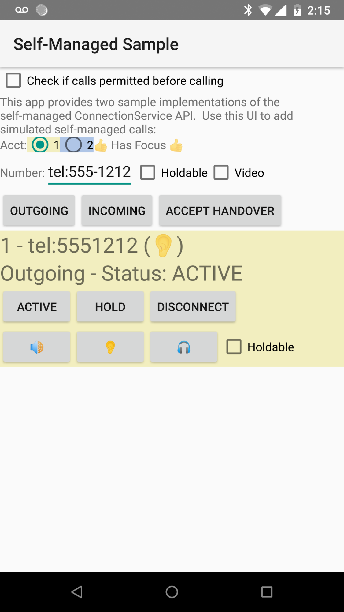 Testar apps de terceiros para ligações
