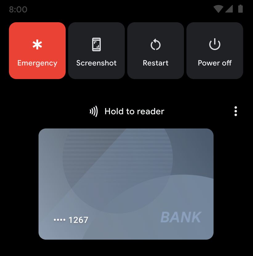 IU de Acceso rápido a la Billetera con una tarjeta