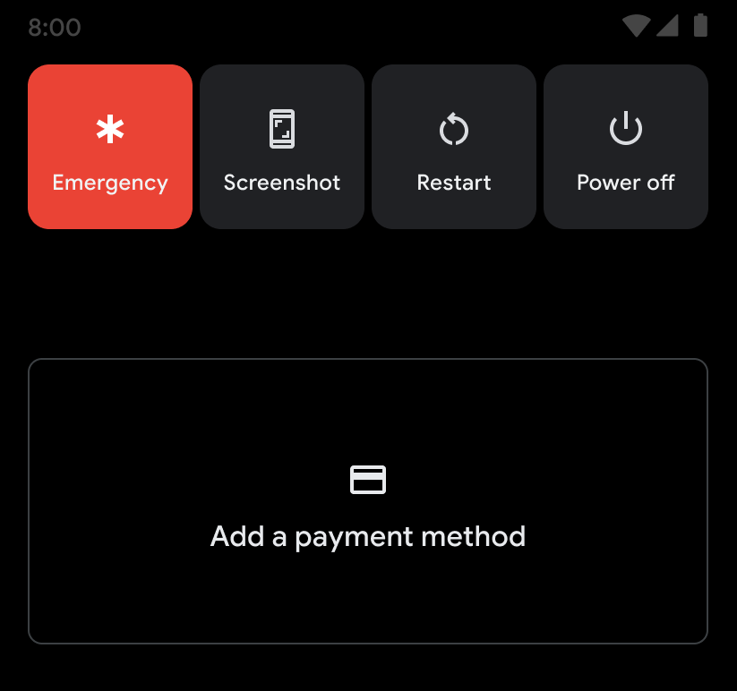 Widok pustego stanu w interfejsie szybkiego dostępu do Portfela