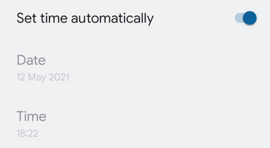Automatic time detection in
Settings