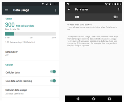 Toggling Data Saver off/on