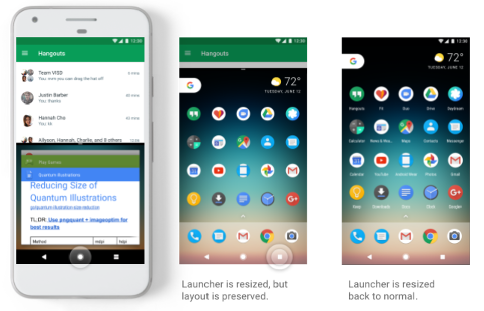 Exemplos de telas para o comportamento de redimensionamento do iniciador