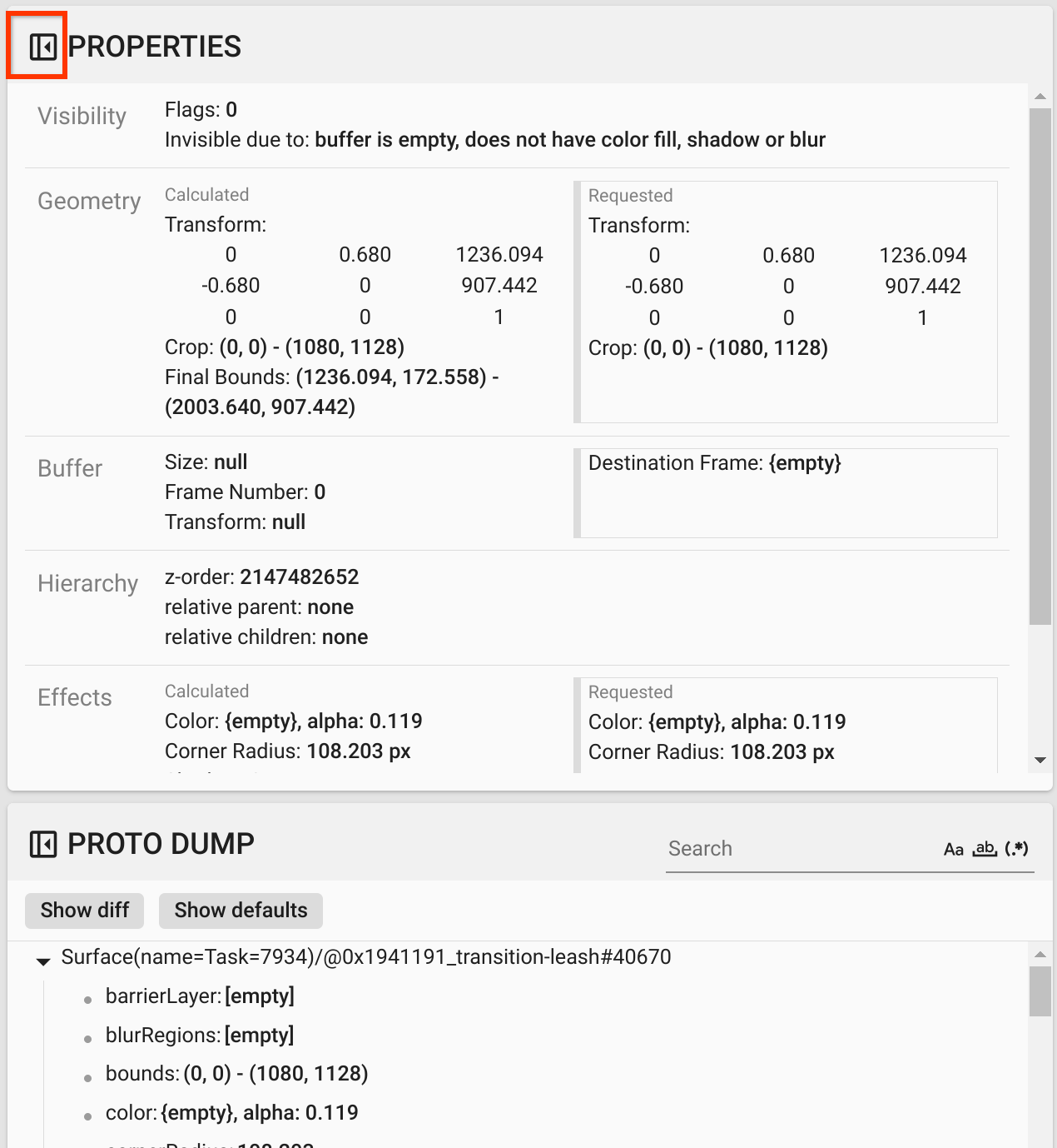 contraer contraer las propiedades seleccionadas