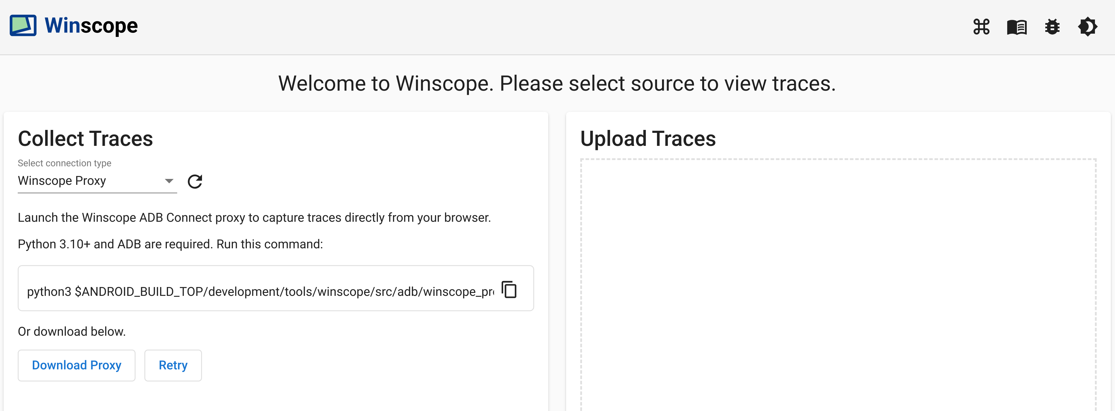 Winscope プロキシを使用してトレースをキャプチャする