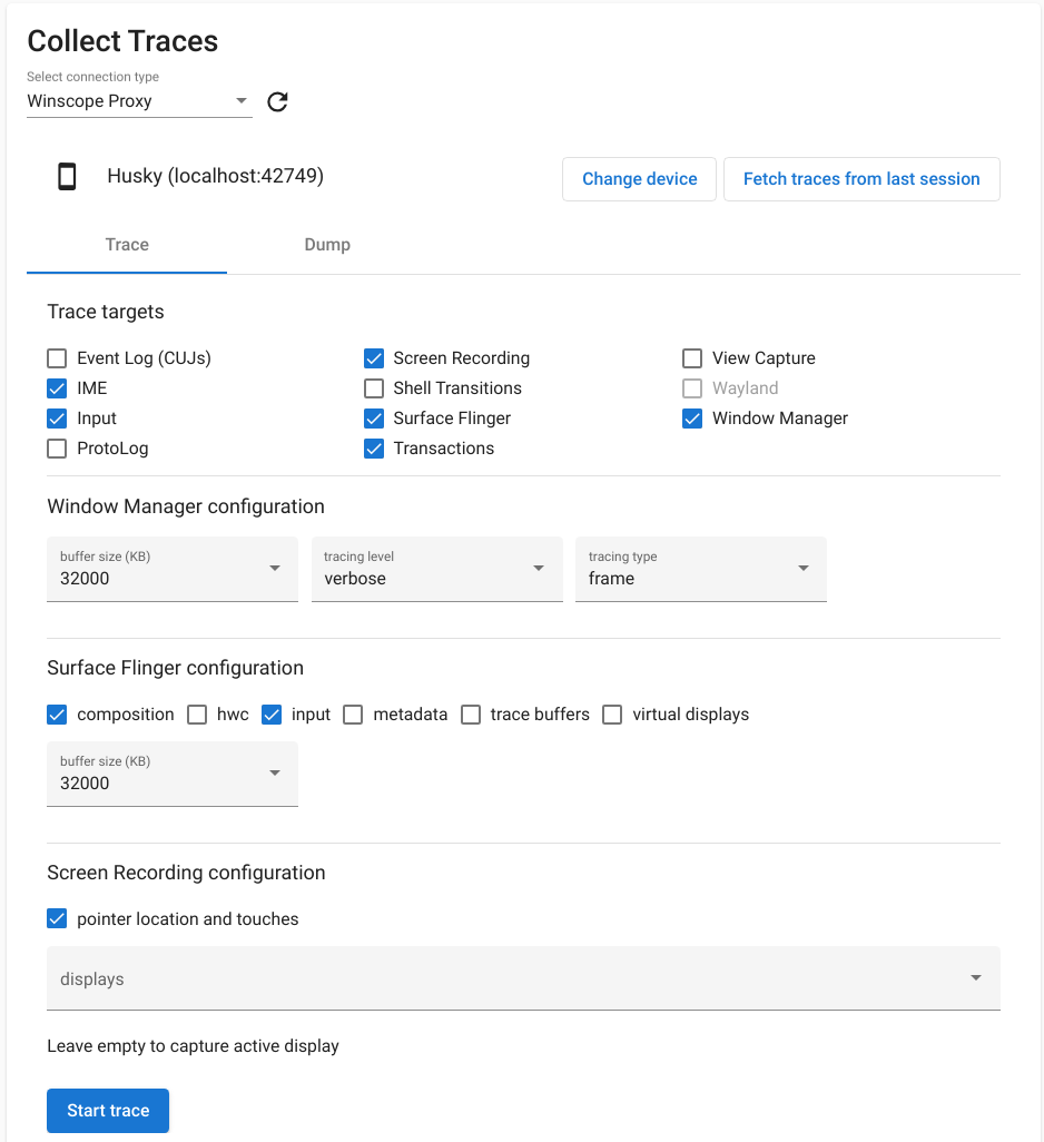 Cómo recopilar registros en Winscope