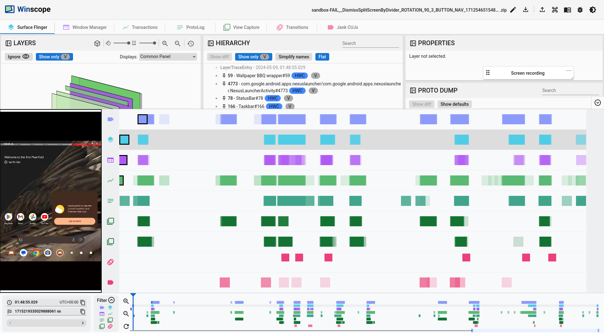 Expanded timeline view showing all traces