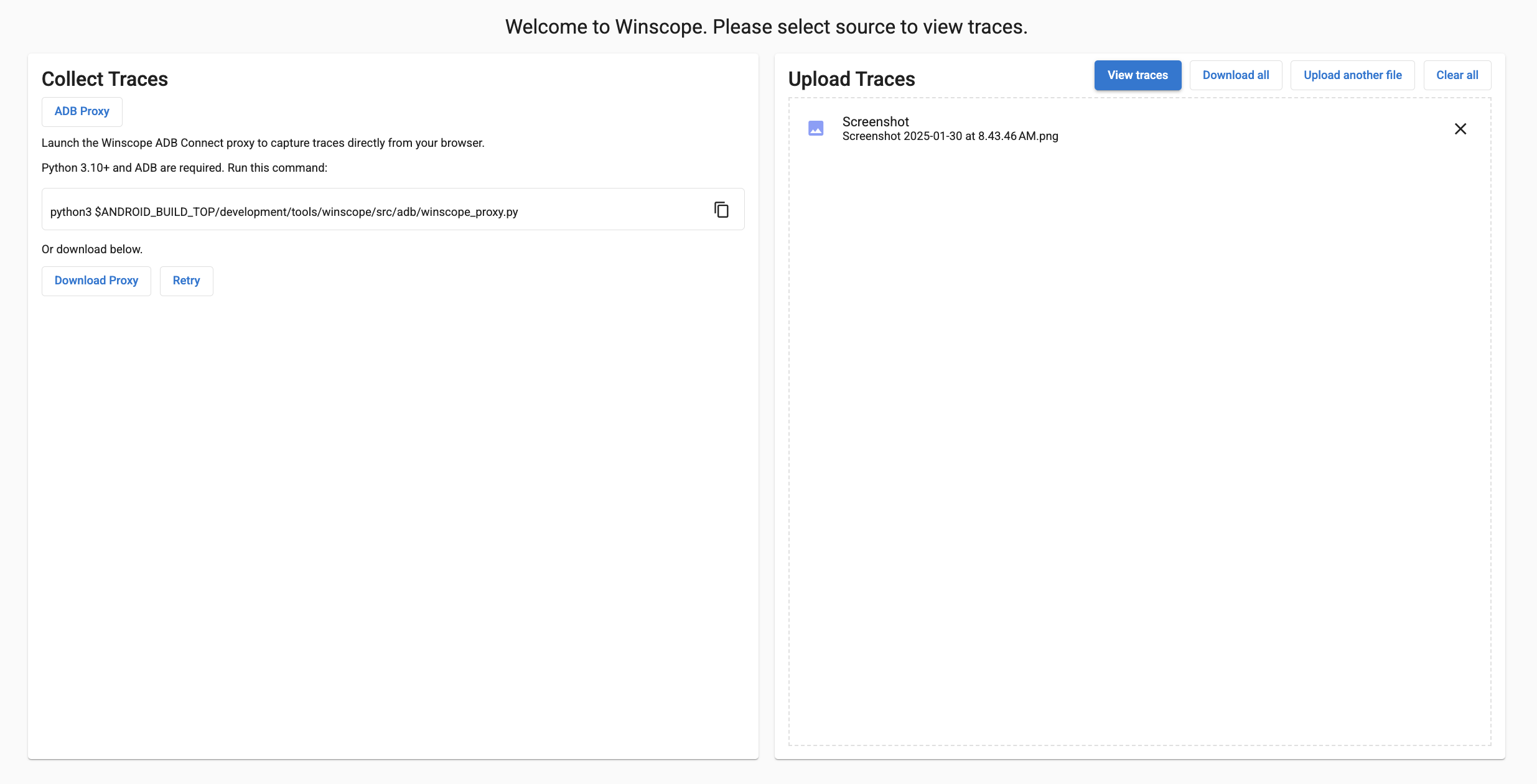 Winscope でトレースをアップロードする