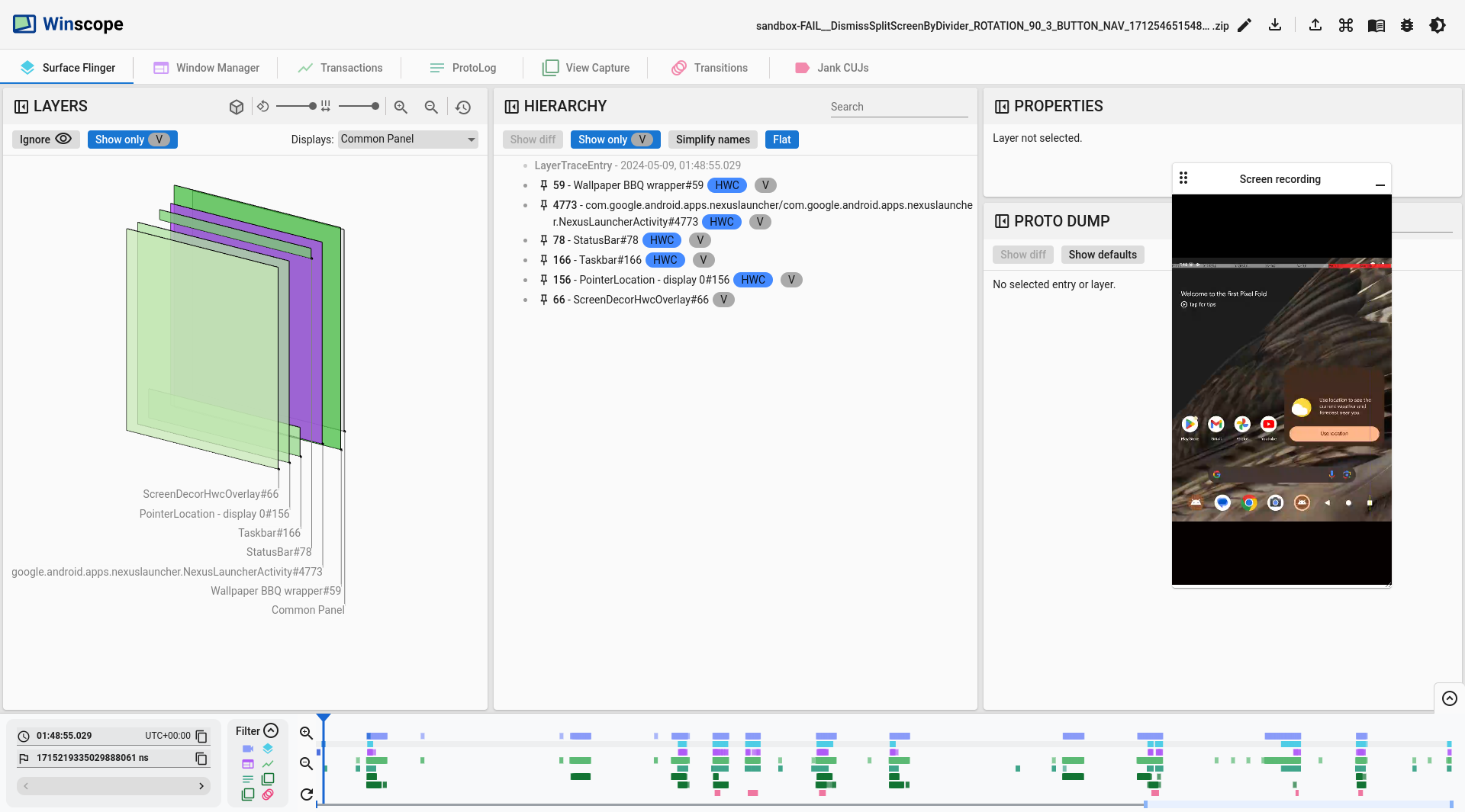 Winscope の [View traces]