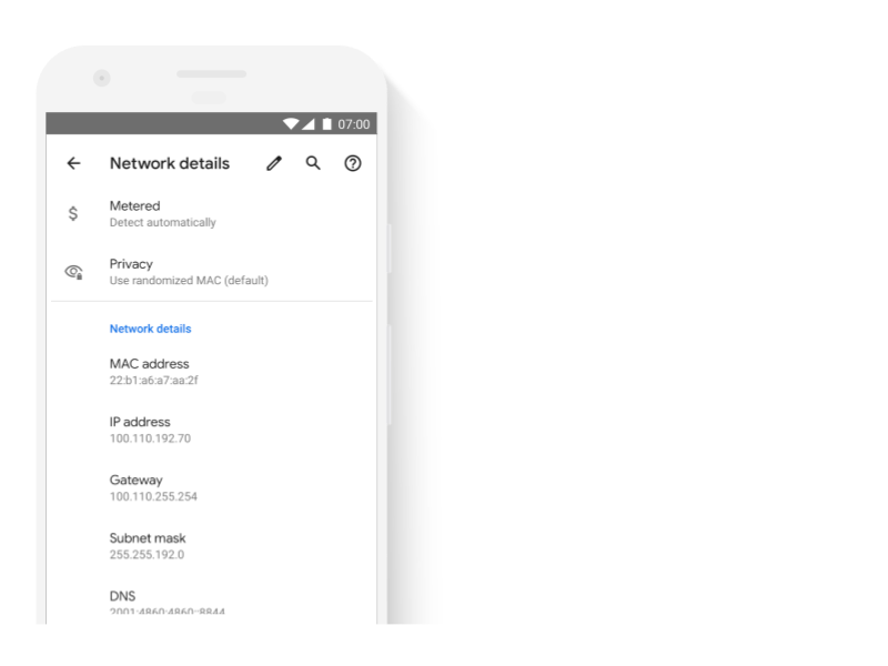 Ekran, cihaz kimliğinin gizlilik için rastgele bir MAC adresi kullanıp kullanmadığını gösterir