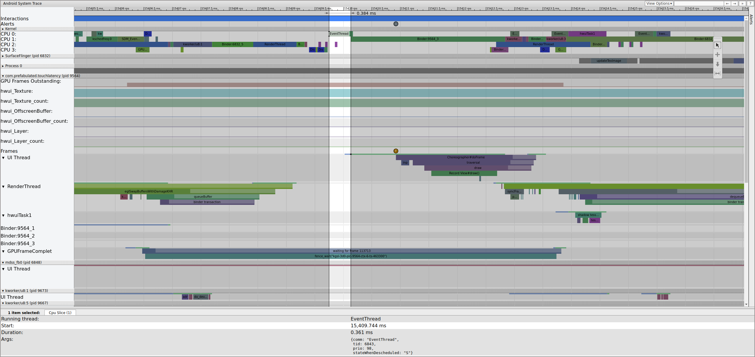 Pipeline UI normale con EventThread in esecuzione