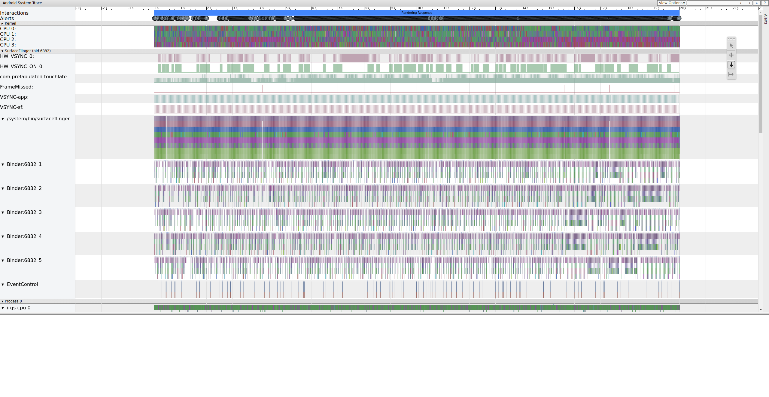 대부분의 옵션이 사용 설정된 Pixel XL에서 실행되는 TouchLatency