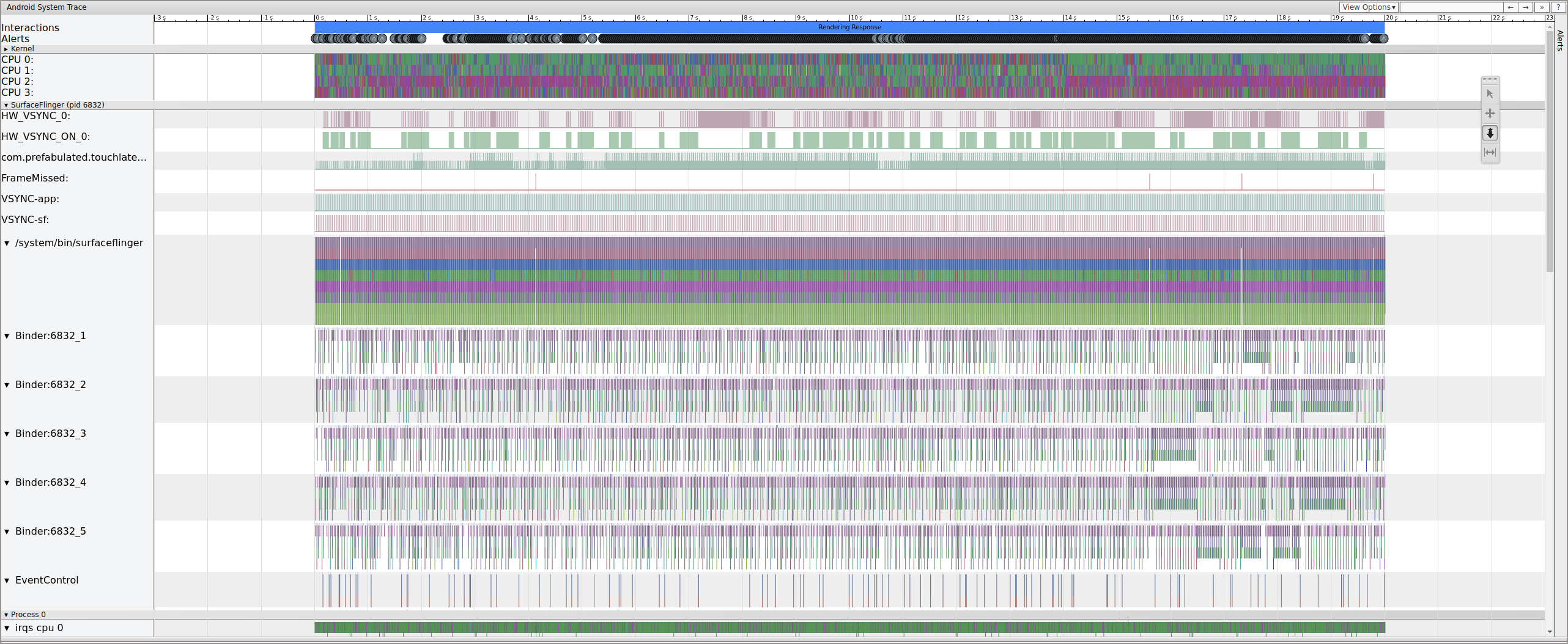대부분의 옵션이 사용 설정된 Pixel XL에서 실행되는 TouchLatency