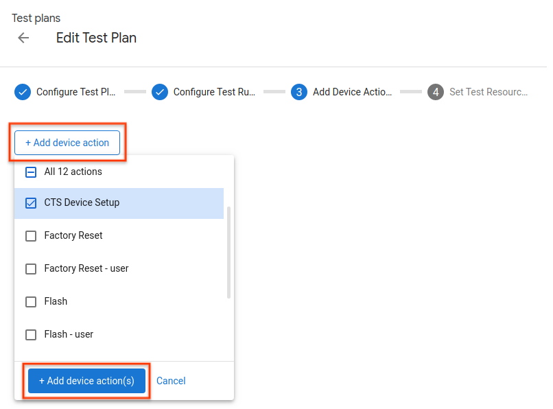 Aggiungere azioni dispositivo